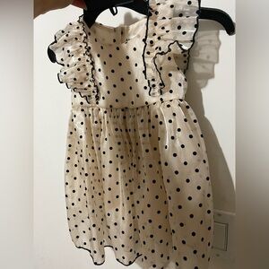 SHEIN Cream and Black Polka Dot Ruffle Dress